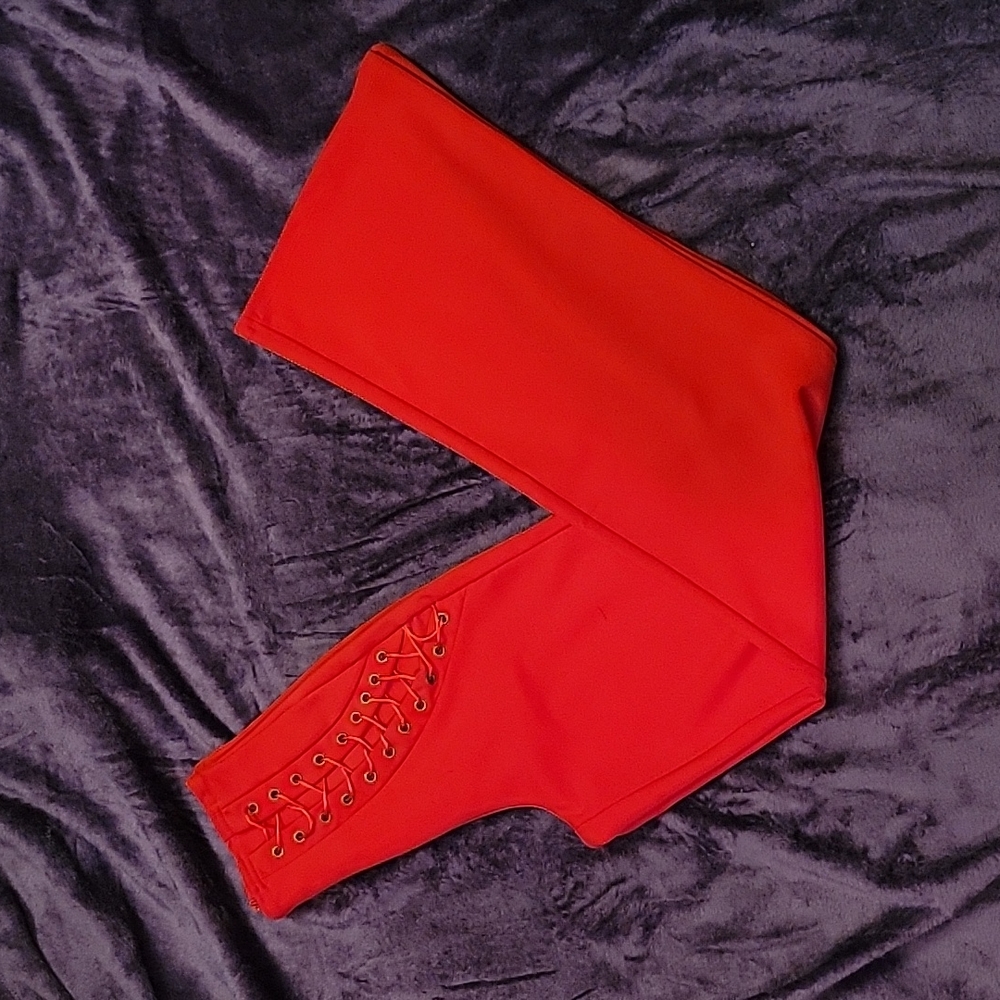 Bright red lace up slacks (Small)